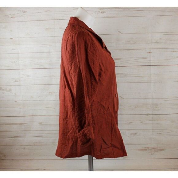 👕 Habitat S Rust Crinkle Button-Front Blouse Top (Small) - Picture 4 of 6